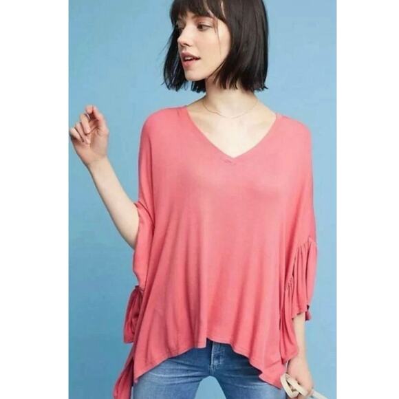 ANTHROPOLOGIE AKEMI + KIN Women's MED LARGE Capa Flutter Sleeve V Neck Top - Picture 14 of 15